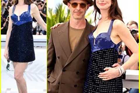 Anne Hathaway impresses in a Gucci mini dress at the photocall in Cannes with Jeremy Strong