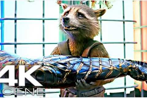 Rocket Gets Bucky''s Vibranium Arm (2022) 4K Scene | Guardians Of The Galaxy 3 Holiday Movie Clip
