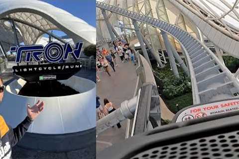 Tron Lightcycle Run Coaster Front Row POV At Disney''s Magic Kingdom! | Queue, Test Seat & More!
